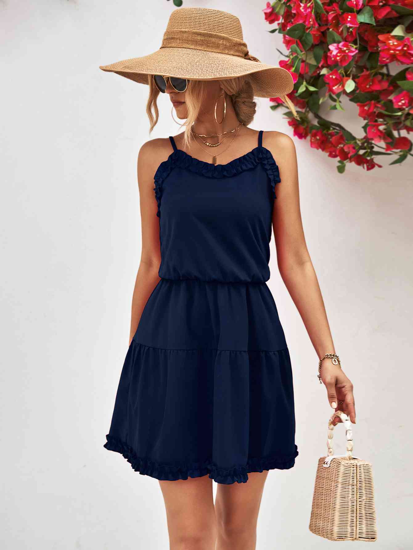 Frill Trim Spaghetti Strap Mini Dress - AllIn Computer