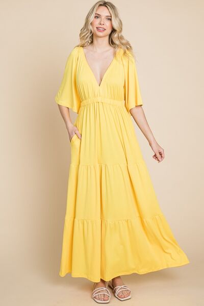 Culture Code Backless Plunge Half-Sleeve Tiered Dress - AllIn Computer