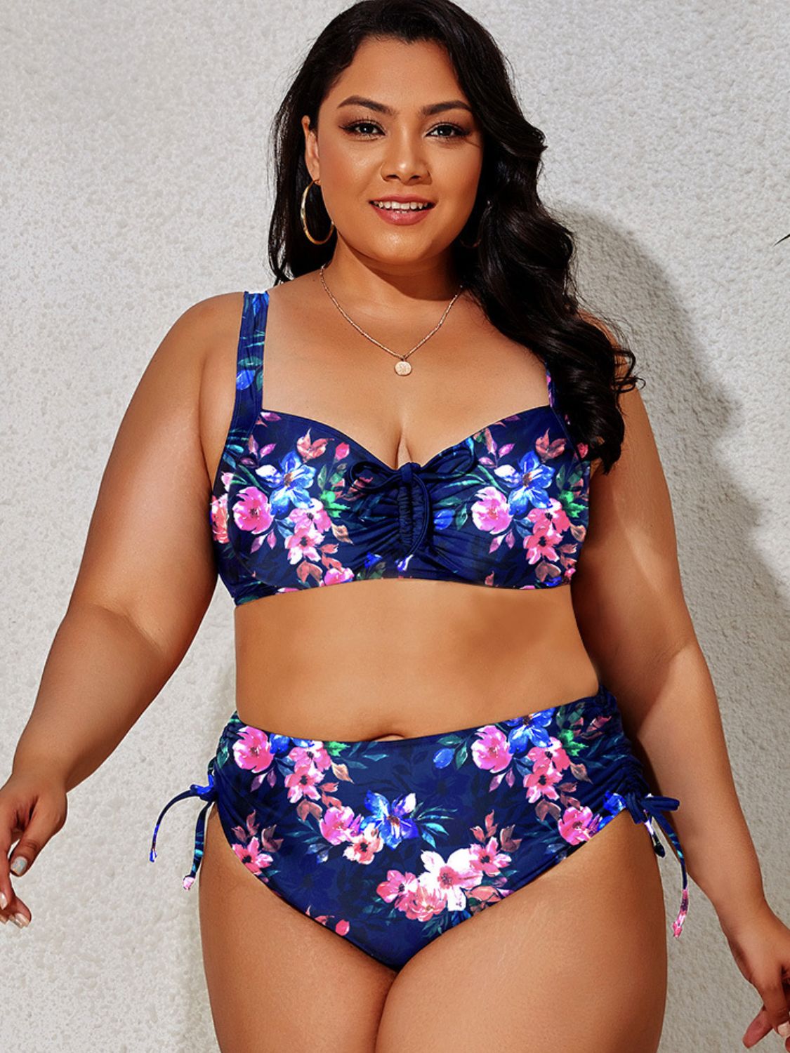 Plus Size Printed Drawstring Detail Bikini Set - AllIn Computer