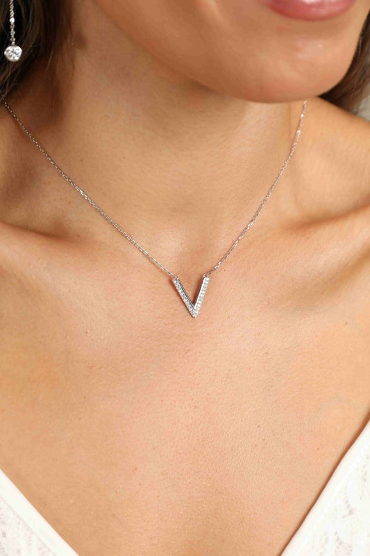 Adored Sterling Silver V-Letter Pendant Necklace - AllIn Computer