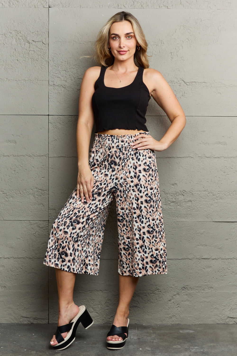Ninexis Leopard High Waist Flowy Wide Leg Pants with Pockets - AllIn Computer