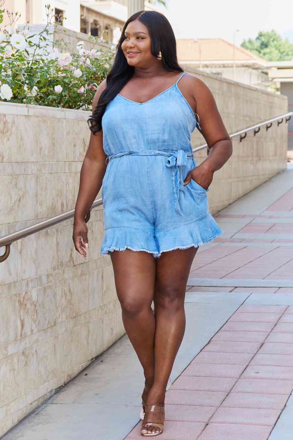 White Birch Walk In The Park Full Size Sleeveless Woven Romper - AllIn Computer
