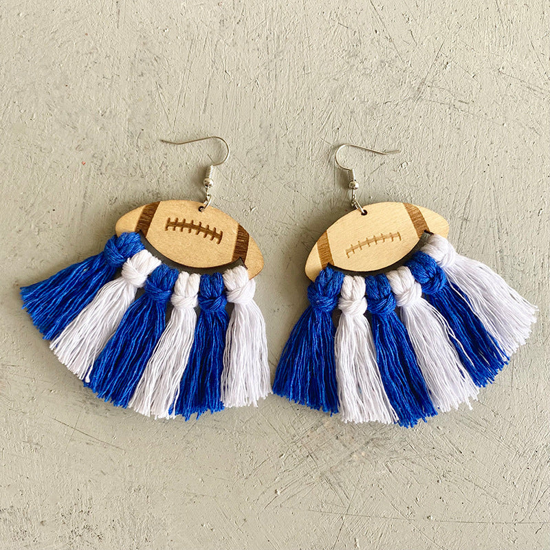 Fringe Detail Football Shape Wooden Dangle Earrings - AllIn Computer