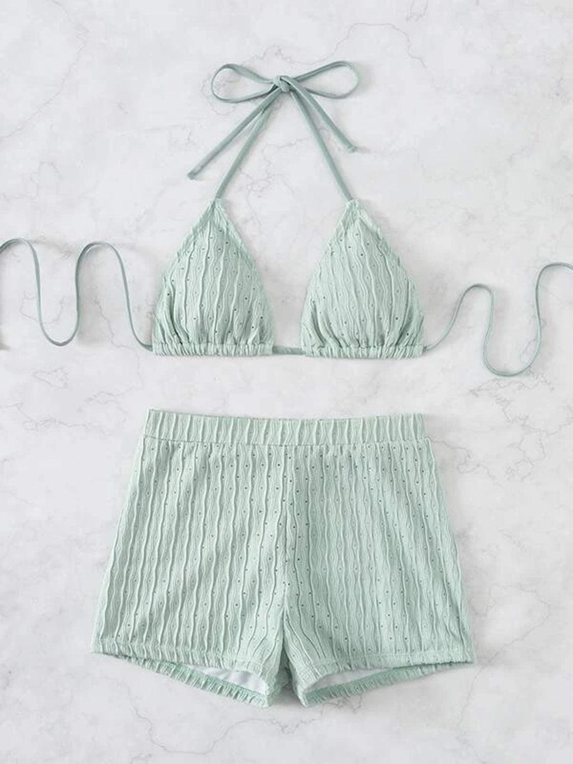 Eyelet Halter Neck Bra and Bottom Swim Set - AllIn Computer