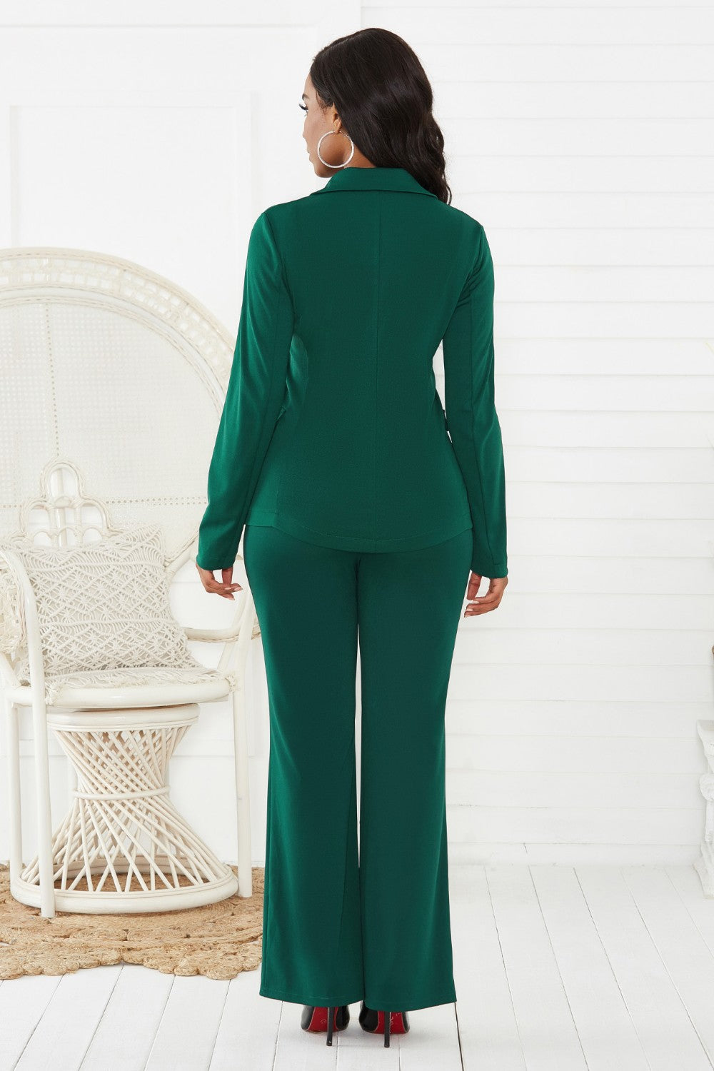 Lapel Collar Long Sleeve Blazer and Pants Set - AllIn Computer