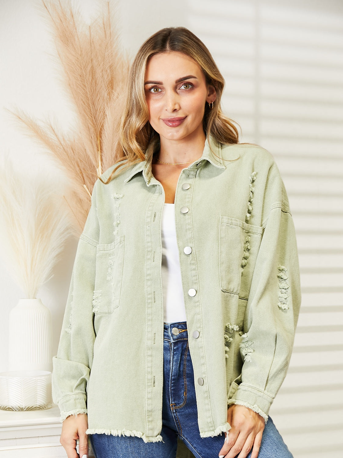 Distressed Raw Hem Denim Jacket - AllIn Computer