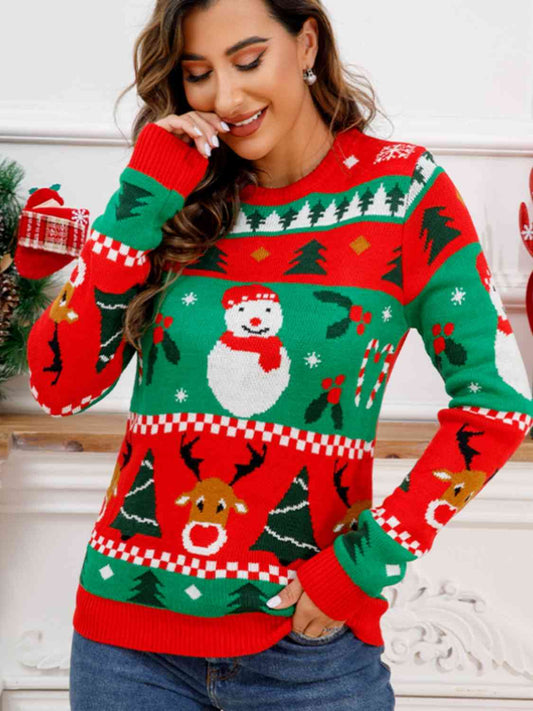 Christmas Theme Round Neck Sweater - AllIn Computer