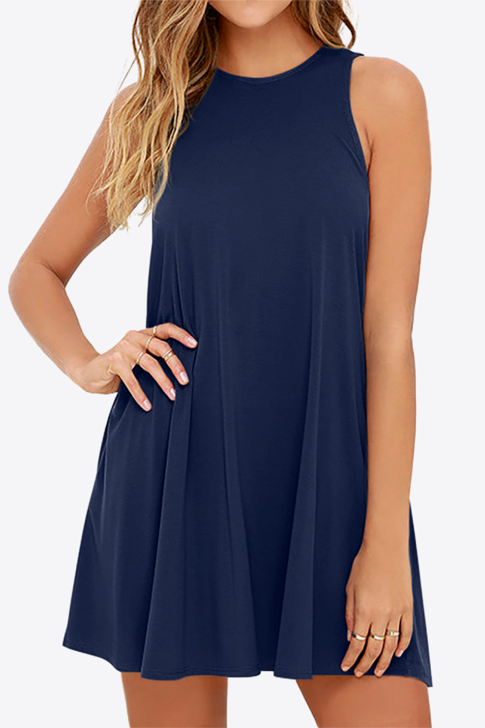 Full Size Round Neck Sleeveless Dress with Pockets - AllIn Computer