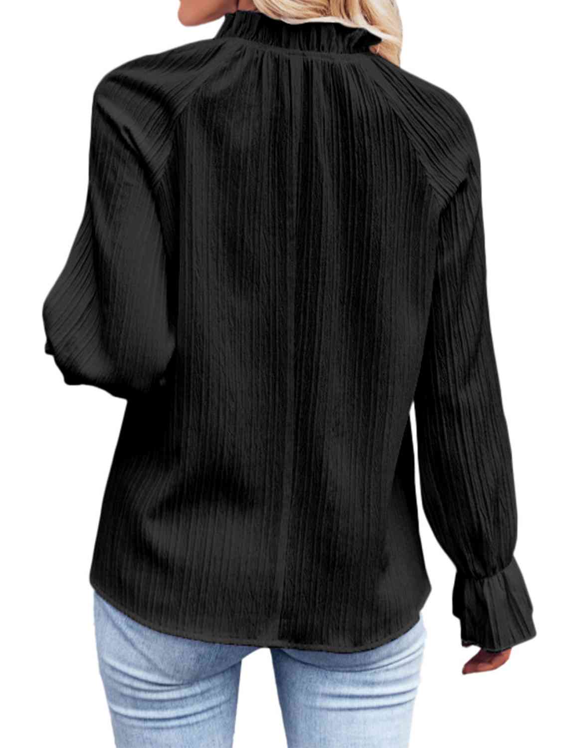 Ribbed Flounce Sleeve Blouse - AllIn Computer