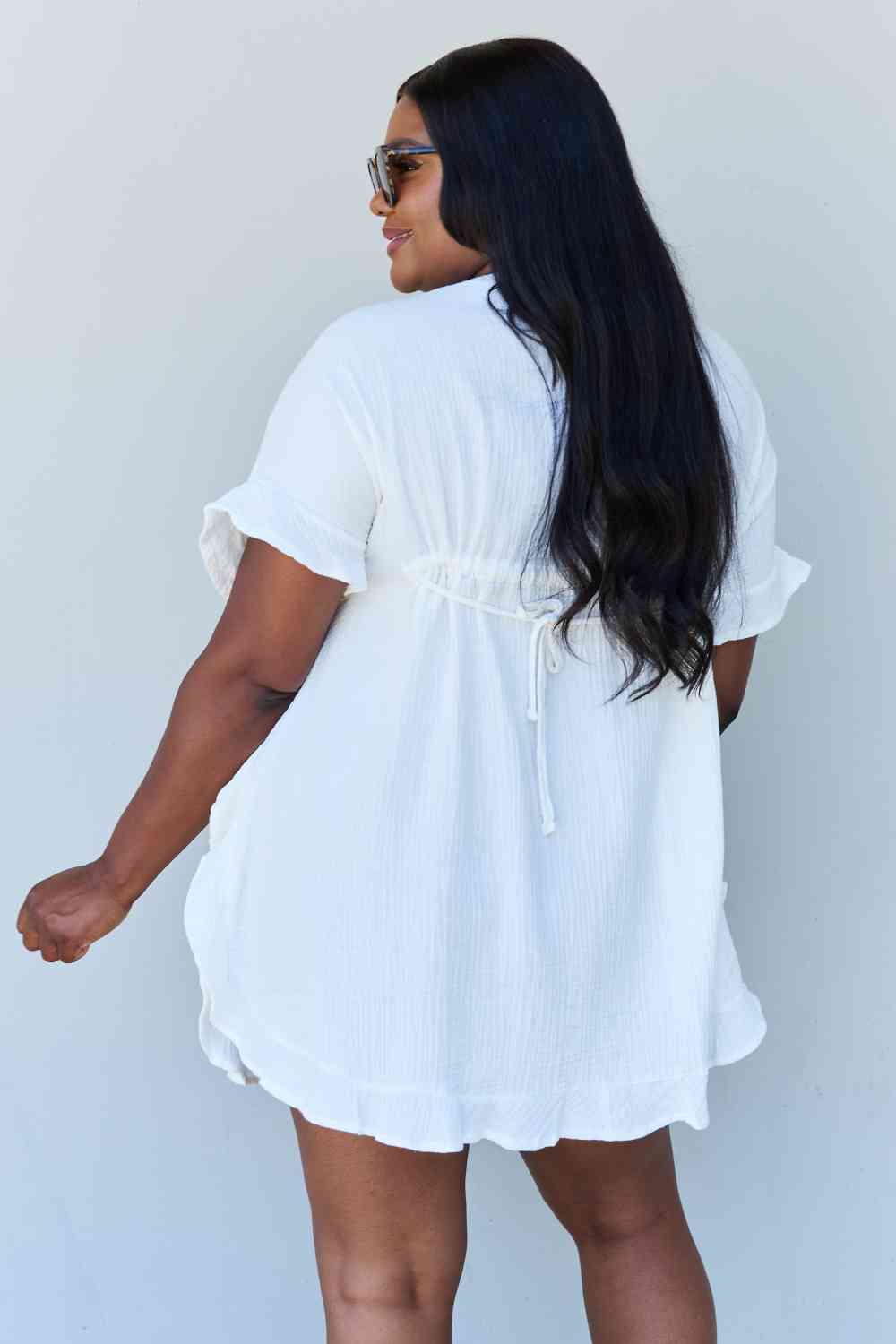 Ninexis Out Of Time Full Size Ruffle Hem Dress with Drawstring Waistband in White - AllIn Computer