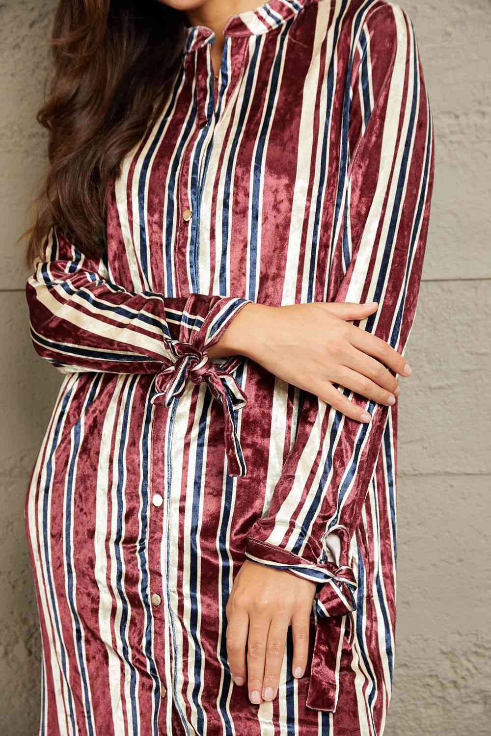 e.Luna Stripe Velvet Dress with Pockets - AllIn Computer