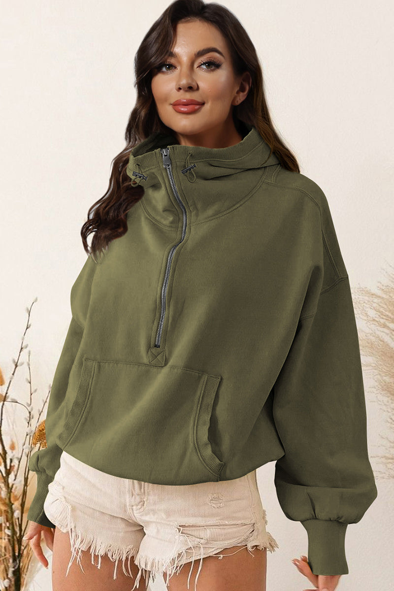 Zip-Up Dropped Shoulder Hoodie - AllIn Computer