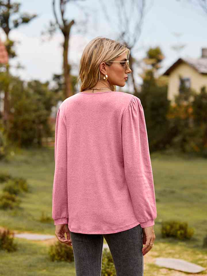 Puff Sleeve Ruffle Trim Blouse - AllIn Computer