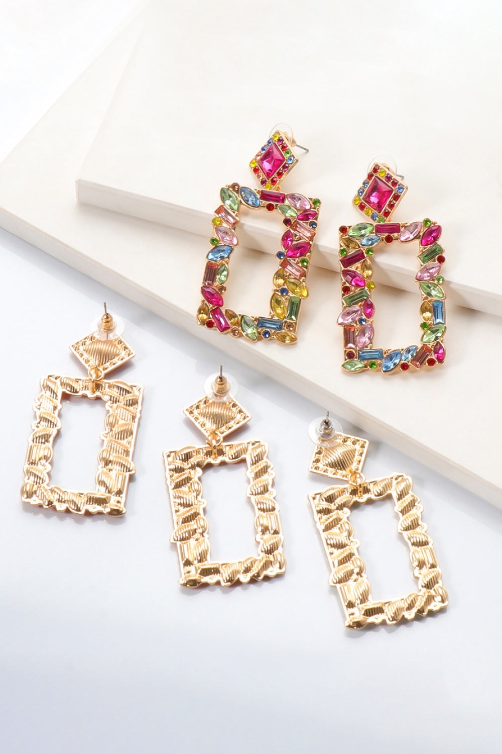 Square Shape Glass Stone Dangle Earrings - AllIn Computer