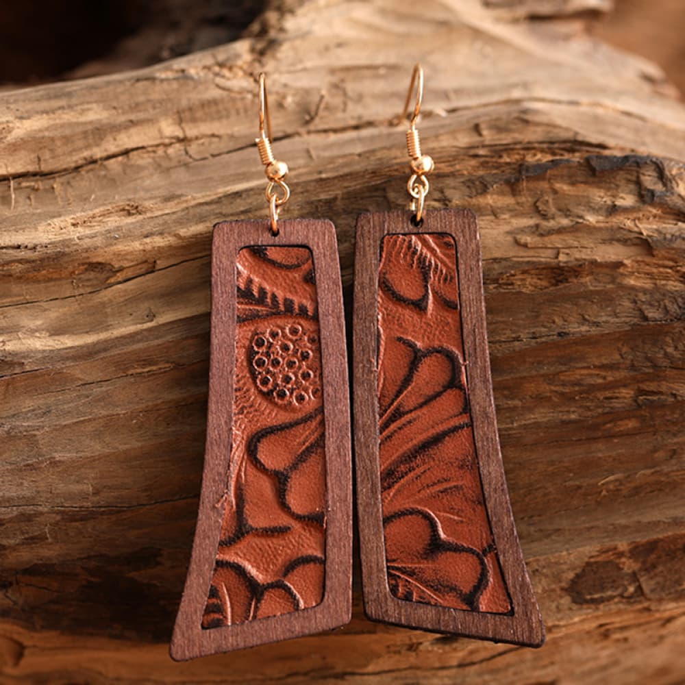 Geometrical Shape Wooden Dangle Earrings - AllIn Computer
