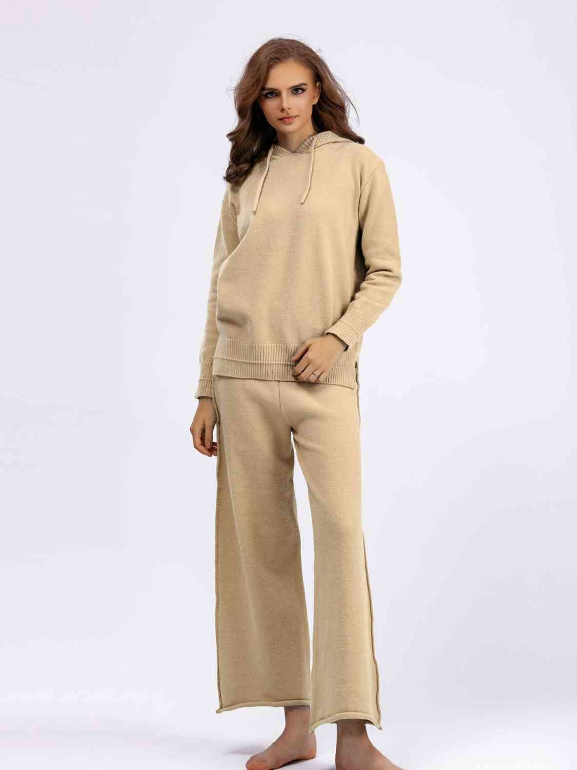 Long Sleeve Hooded Sweater and Knit Pants Set - AllIn Computer