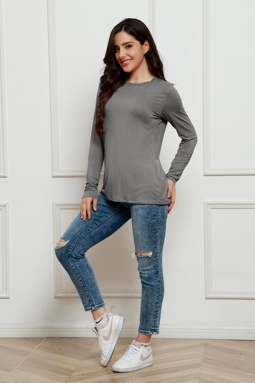 Basic Bae Full Size Round Neck Long Sleeve Top - AllIn Computer