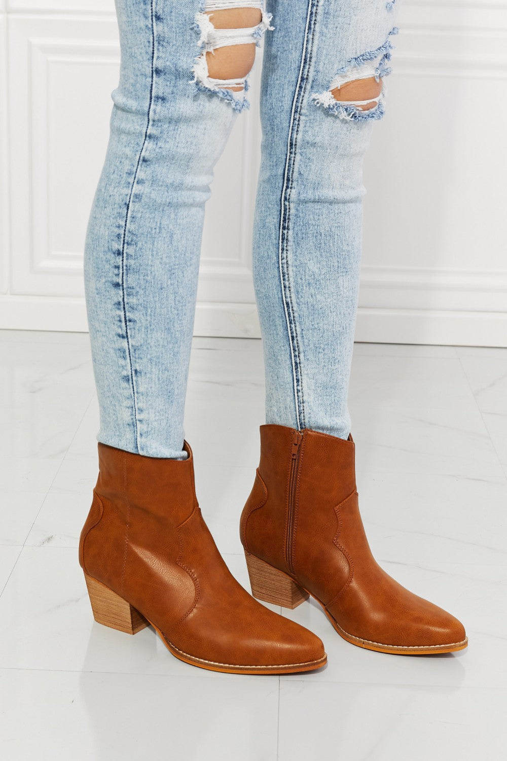 MMShoes Watertower Town Faux Leather Western Ankle Boots in Ochre - AllIn Computer