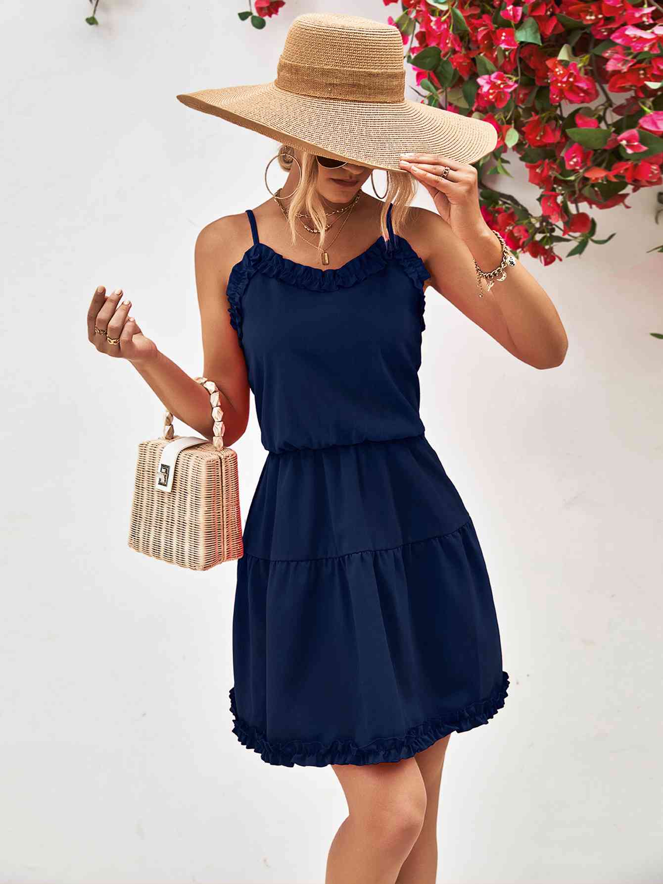 Frill Trim Spaghetti Strap Mini Dress - AllIn Computer