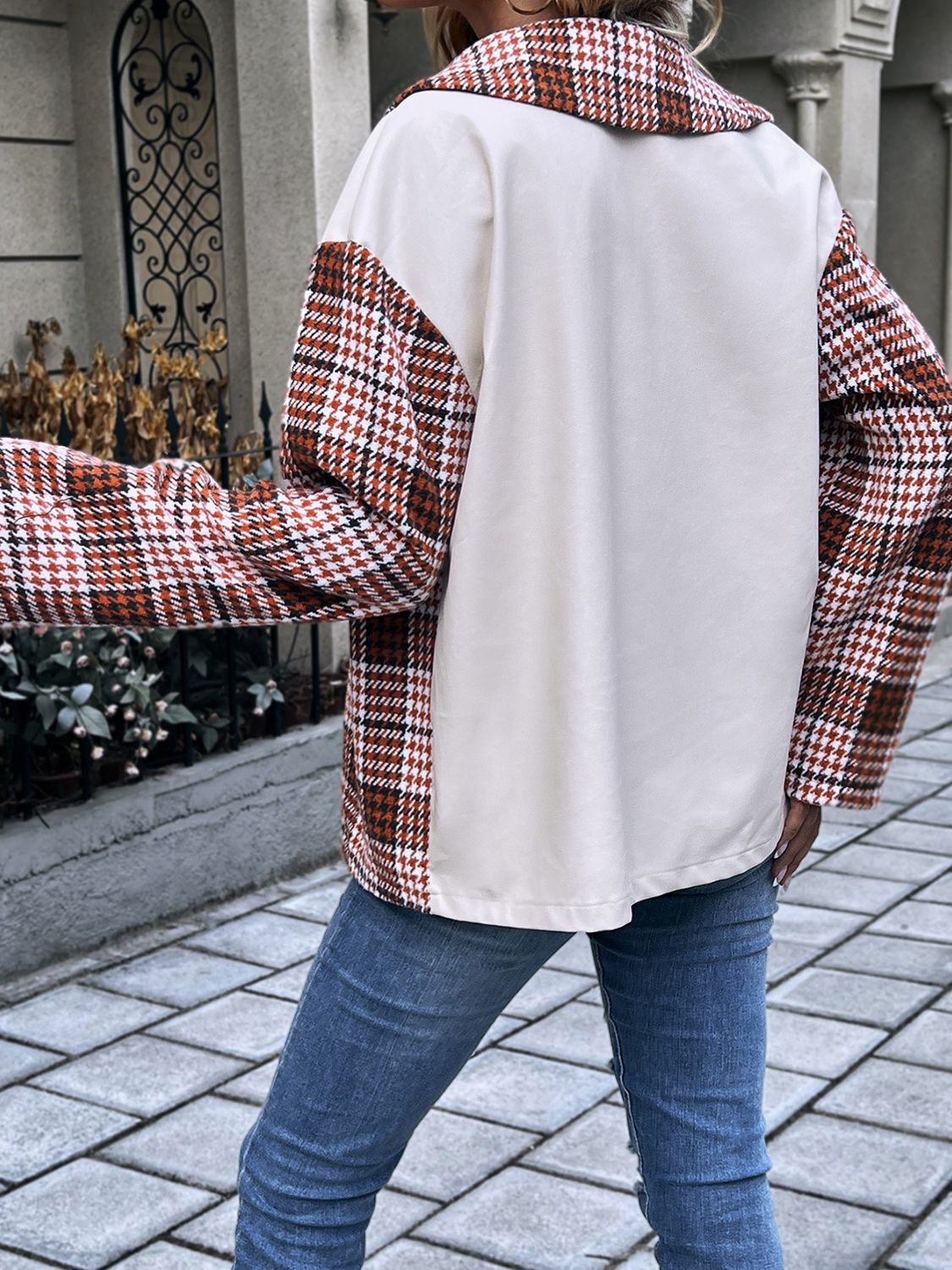 Plaid Collared Neck Drop Shoulder Jacket - AllIn Computer