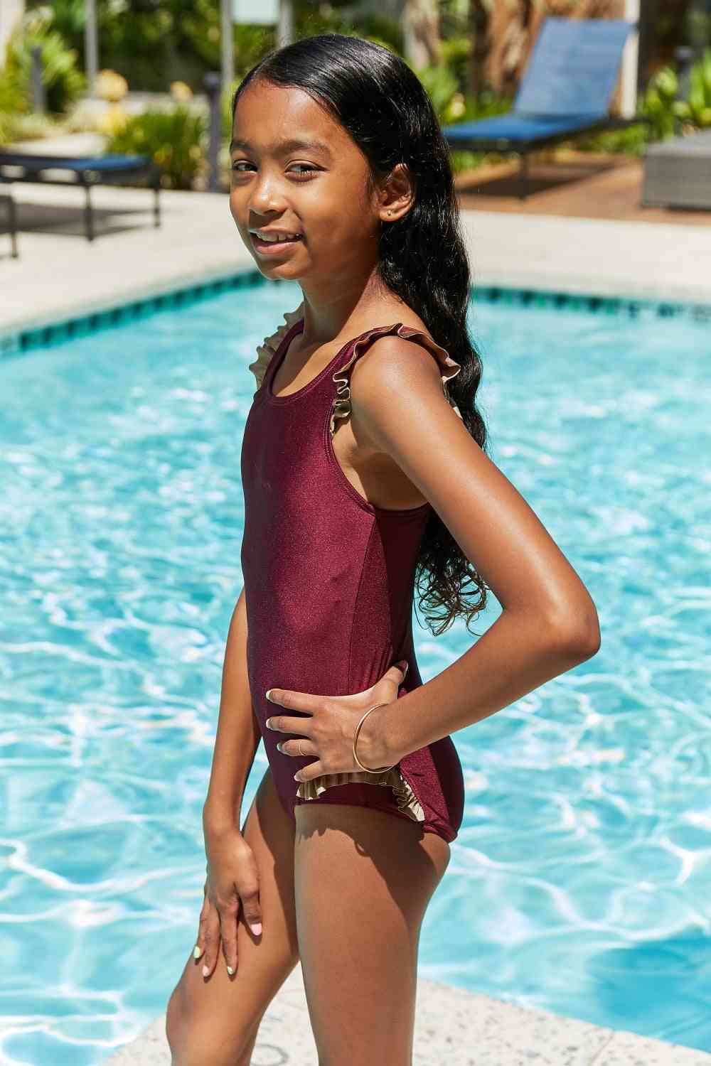 Marina West Swim Wave Break Contrast Trim One-Piece in Wine - AllIn Computer