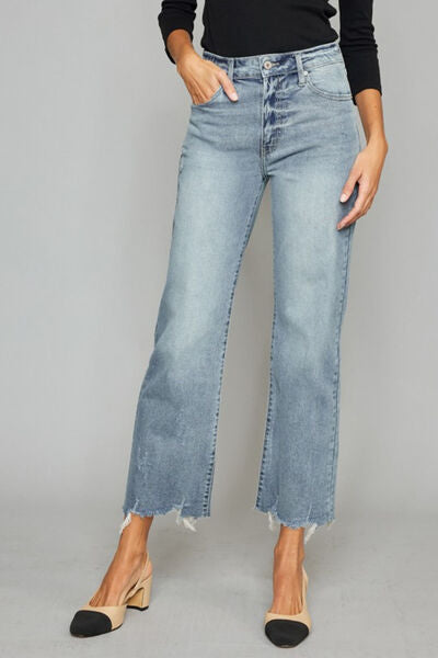 Kancan High Waist Raw Hem Cropped Wide Leg Jeans - AllIn Computer