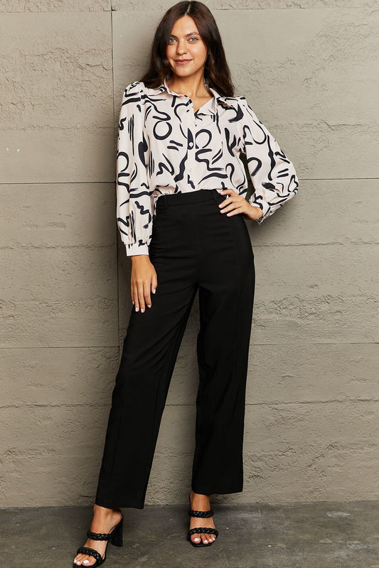 Printed Collared Neck Button-Down Shirt - AllIn Computer