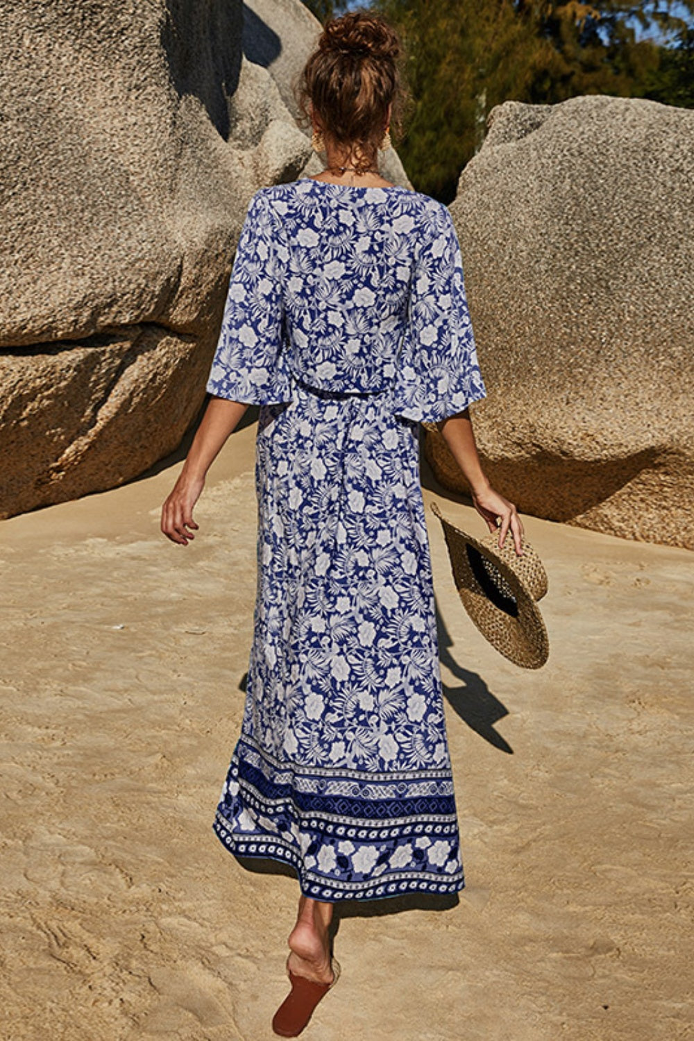Printed Half Sleeve Top and Slit Skirt Set - AllIn Computer
