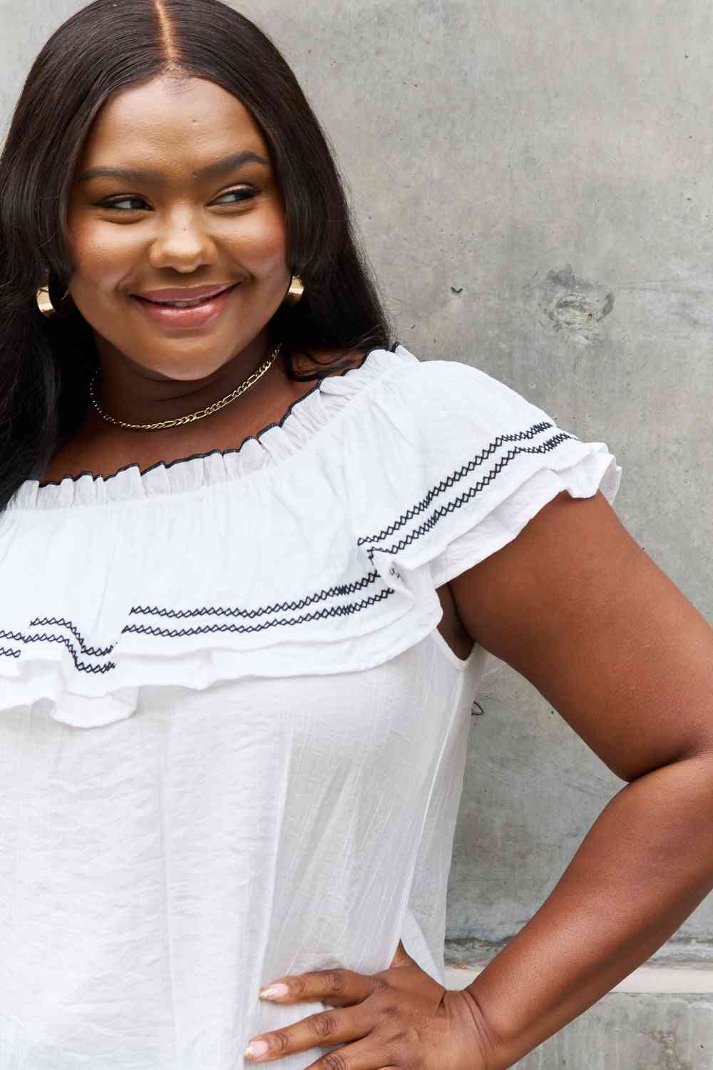 ODDI Full Size Off The Shoulder Ruffle Blouse - AllIn Computer