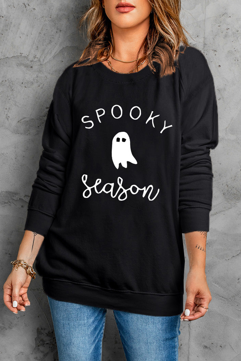 Round Neck Long Sleeve SPOOKY SEASON Graphic Sweatshirt - AllIn Computer