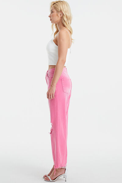 BAYEAS Full Size High Waist Distressed Raw Hem Jeans - AllIn Computer