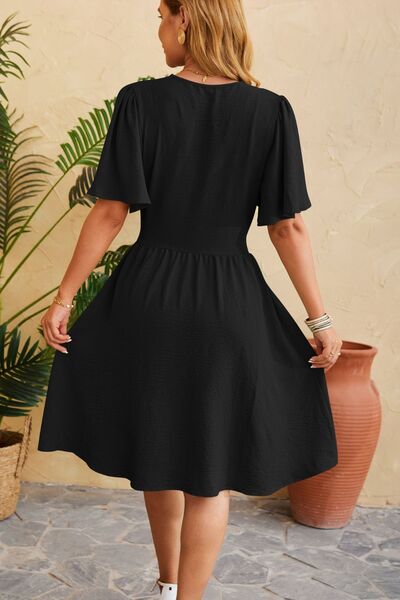 Ruched Surplice Short Sleeve Dress - AllIn Computer