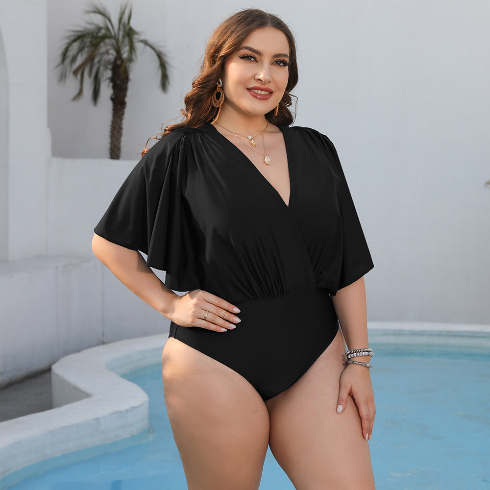Plus Size Ruched Surplice Neck One-Piece Swimsuit - AllIn Computer