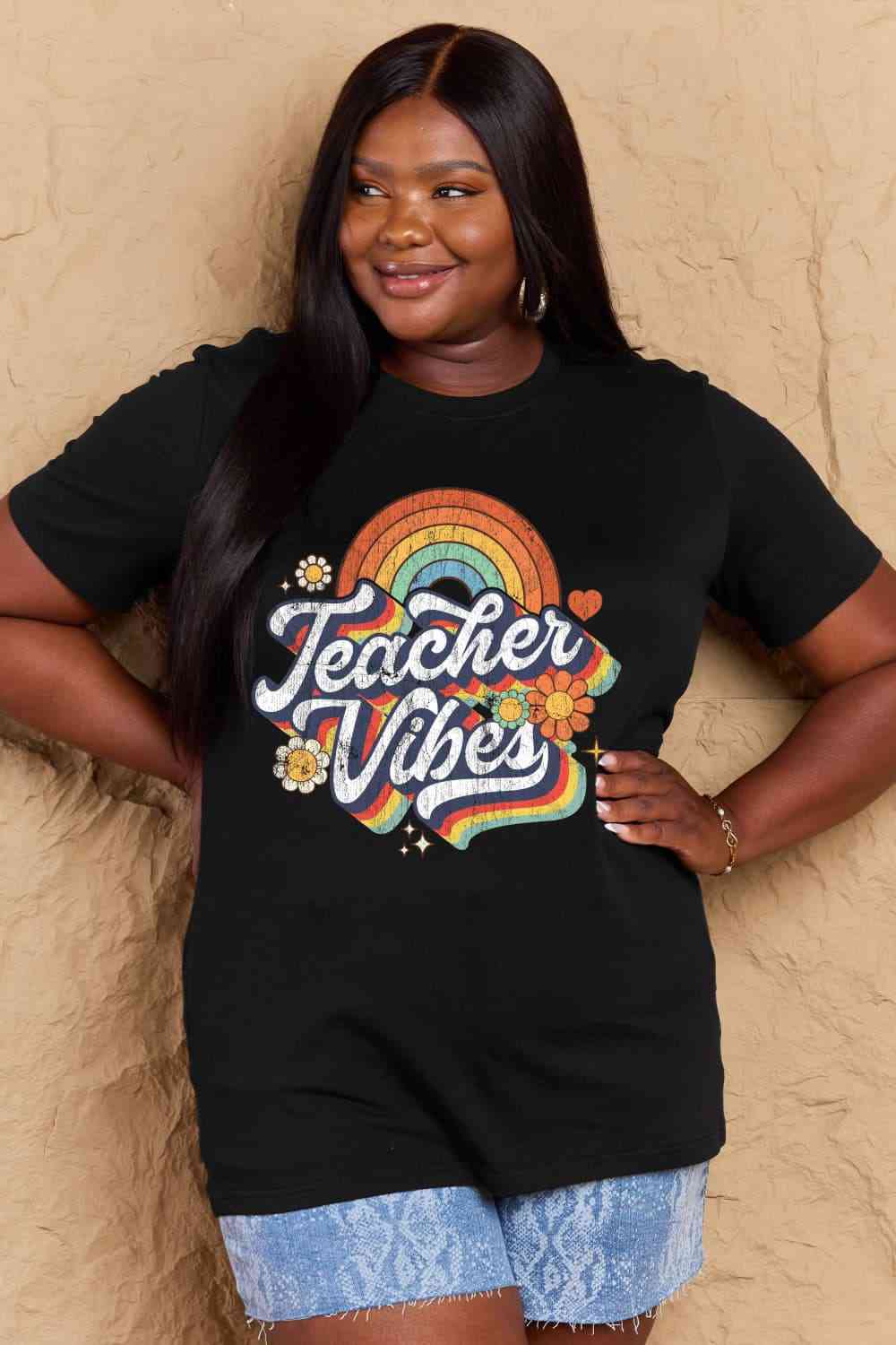 Simply Love Full Size TEACHER VIBES Graphic Cotton T-Shirt - AllIn Computer