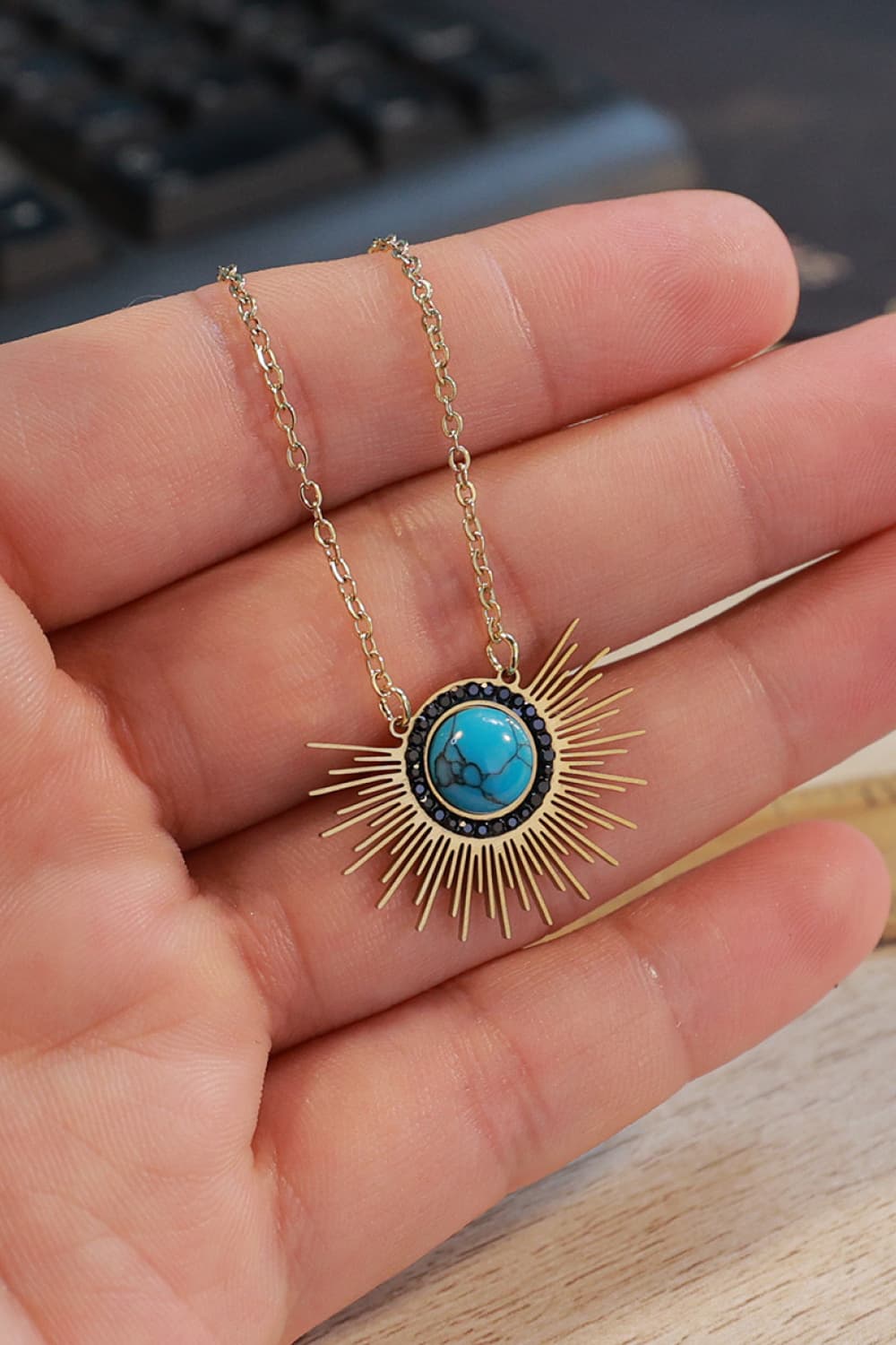 Turquoise 14K Gold Plated Pendant Necklace - AllIn Computer