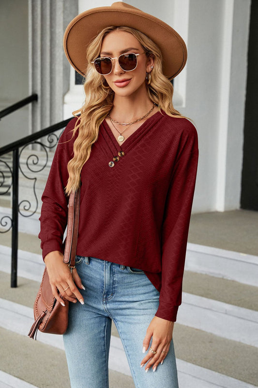V-Neck Long Sleeve Blouse - AllIn Computer