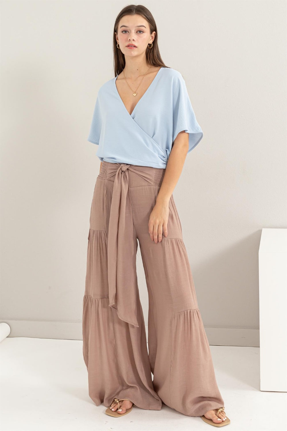 HYFVE Tie Front Ruched Tiered Pants - AllIn Computer