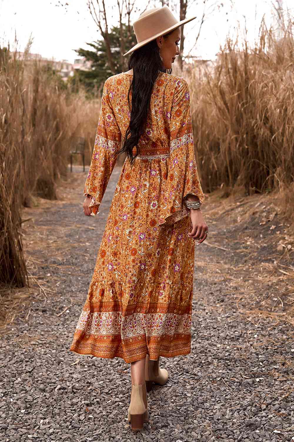 Bohemian Surplice Neck Slit Dress - AllIn Computer