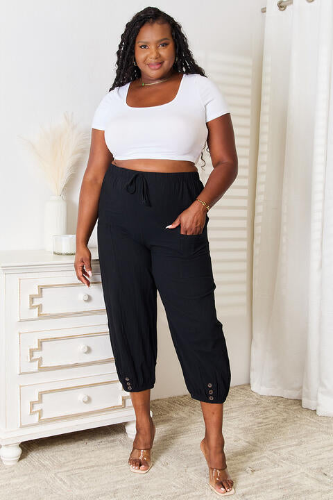 Double Take Decorative Button Cropped Pants - AllIn Computer