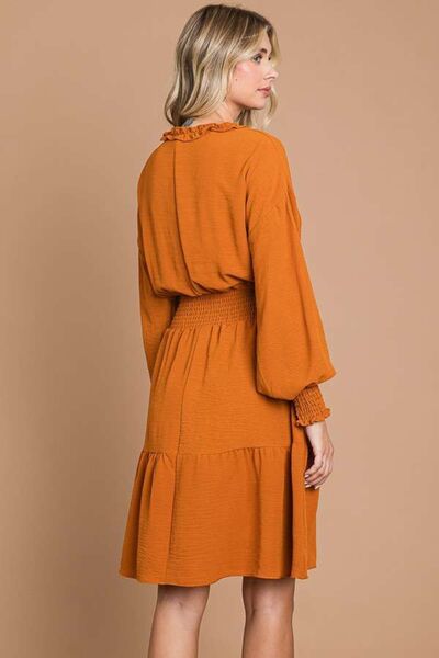 Culture Code Full Size Frill Smocked Lantern Sleeve Mini Dress - AllIn Computer