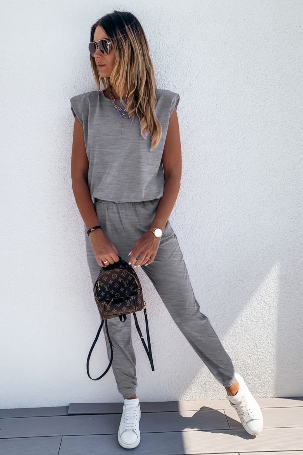 Padded Shoulder Top and Joggers Lounge Set - AllIn Computer