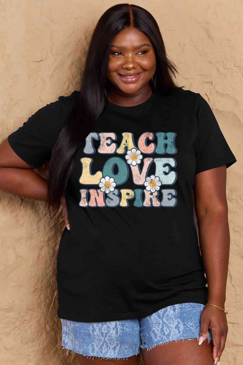 Simply Love Full Size TEACH LOVE INSPIRE Graphic Cotton T-Shirt - AllIn Computer