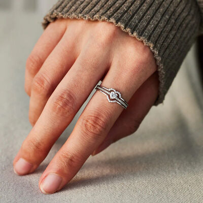 925 Sterling Silver Inlaid Zircon Heart Ring - AllIn Computer