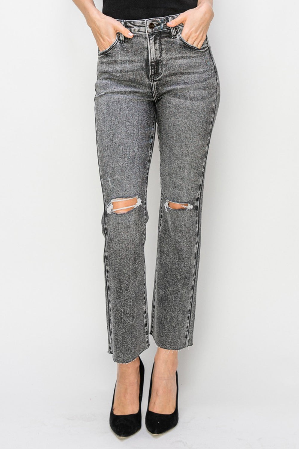 RISEN High Waist Distressed Straight Jeans - AllIn Computer