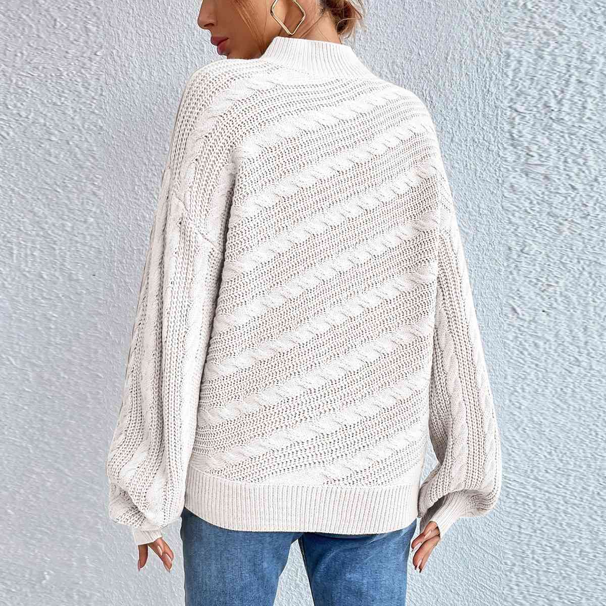 Cable-Knit Mock Neck  Long Sleeve Sweater - AllIn Computer