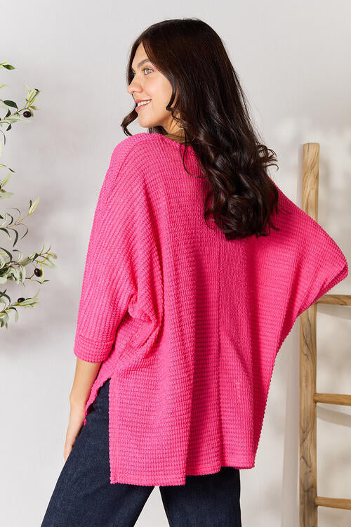 Zenana Full Size Round Neck High-Low Slit Knit Top - AllIn Computer
