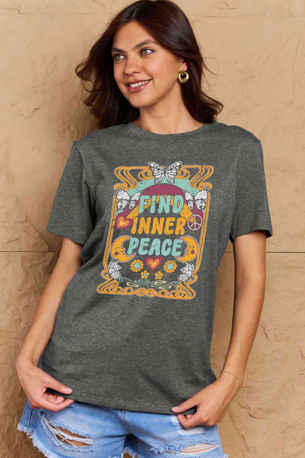 Simply Love Full Size FIND INNER PEACE Graphic Cotton T-Shirt - AllIn Computer