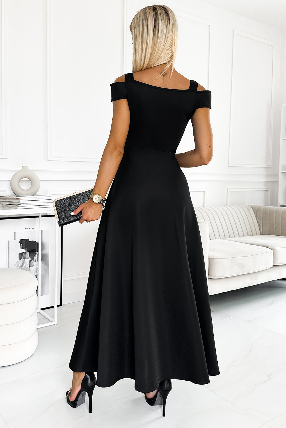 Cold-Shoulder Surplice Neck Maxi Dress - AllIn Computer