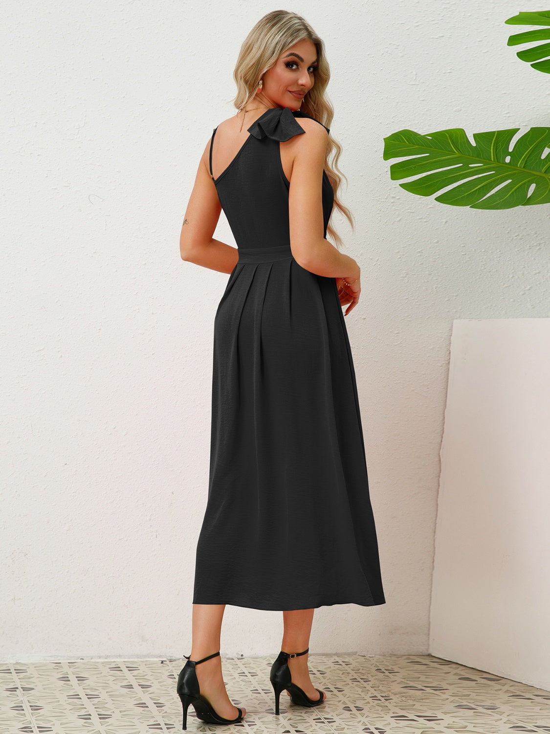 Bow Asymmetrical Neck Sleeveless Dress - AllIn Computer