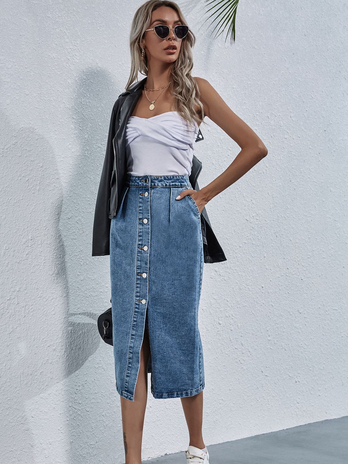 Button Down Denim Skirt - AllIn Computer
